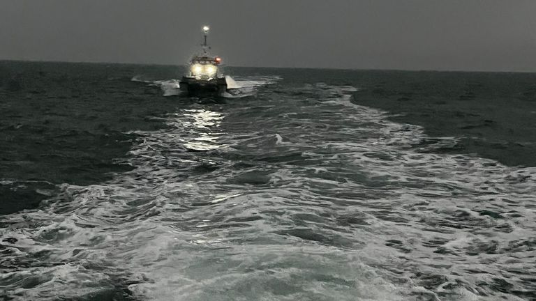 The boat was escorted to safety. Pic: RNLI St David's