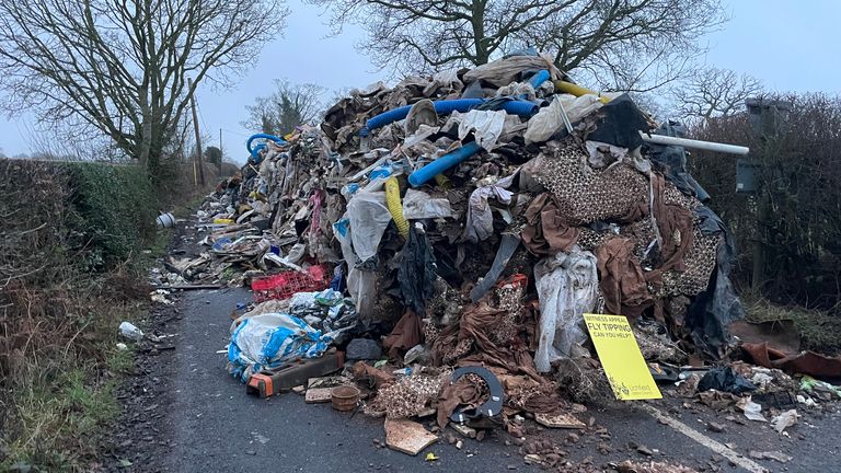 The ten-ft-high pile of waste from Watery Lane, on the outskirts of Lichfield in Staffordshire. Phil Barnett/PA Wire