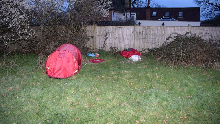 A red tent in which the homeless person was said to be living.
Pic: Counter Terrorism Policing South East/PA
