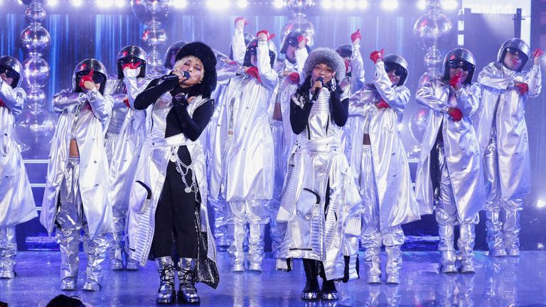 Tionne Tenese Watkins and Rozonda Thomas of TLC perform at Times Square. Pic: Reuters