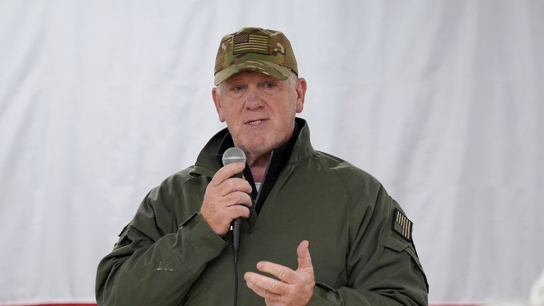 FILE - Incoming U.S. Border Czar Tom Homan talks to state troopers and national guardsmen taking part in Operation Lone Star at a facility on the U.S.-Mexico border, Nov. 26, 2024, in Eagle Pass, Texas. (AP Photo/Eric Gay, File)