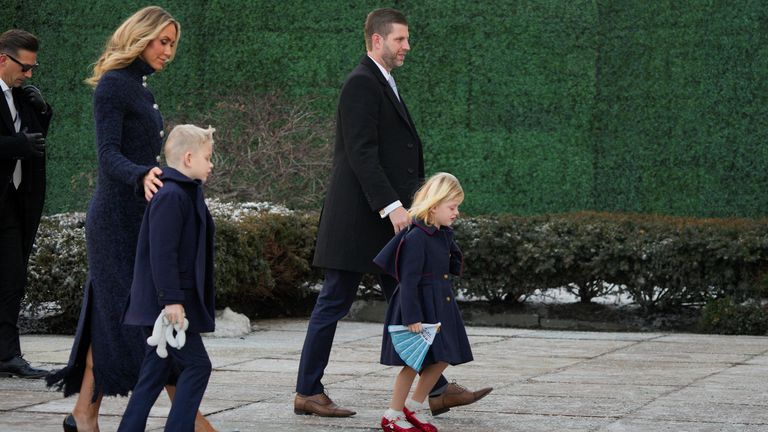 Eric Trump and his wife Lara Trump arrive at St John's Church. Pic: AP