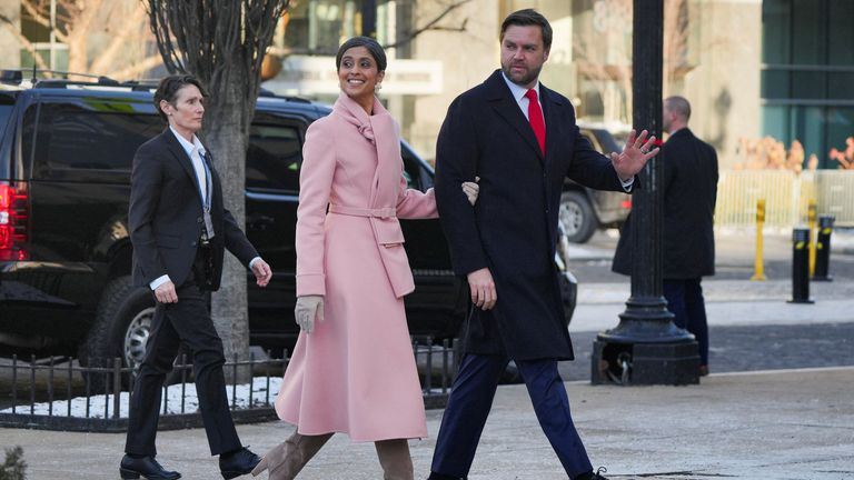 Donald Trump's vice president JD Vance and his wife Usha Vance arrive at St John's Church. Pic: Reuters