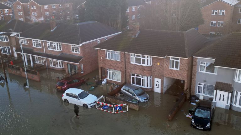 Flood waters in Loughborough, Leicestershire. Pic: PA