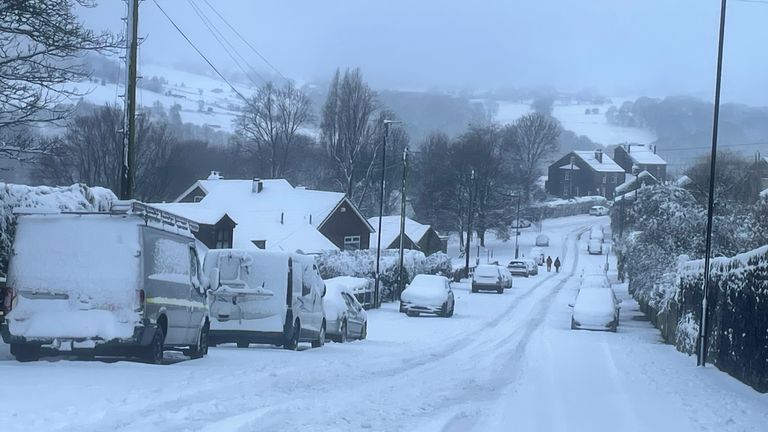 People walk in the snow in Loxley, Sheffield. Pic: PA