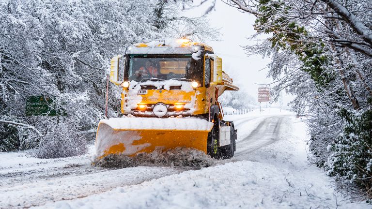 A snow plough near Knaresborough, North Yorkshire. Pic: PA