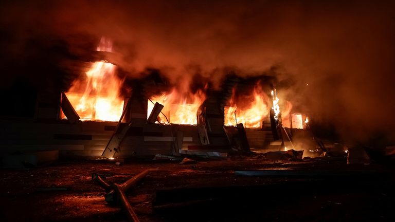 Aftermath of a Russian drone attack in Kharkiv. Pic: Reuters