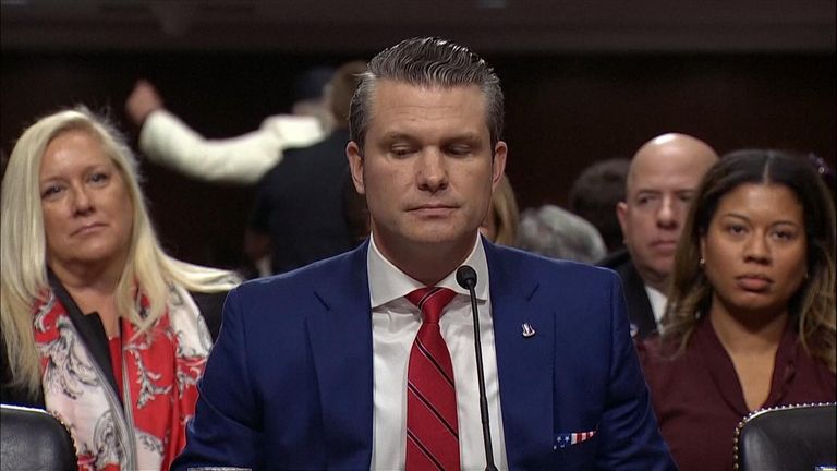 Donald Trump&#39;s pick for Defence Secretary Pete Hegseth was interrupted by multiple hecklers during the opening statement of his confirmation in front of the Senate.  