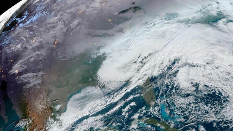 A polar vortex is driving the winter storm, which began to strike over the weekend and is passing through much of North America. Pic: NOAA / AP