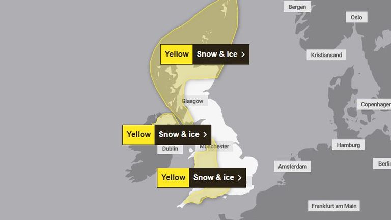 Monday's warnings stretch into Tuesday morning. Pic: Met Office