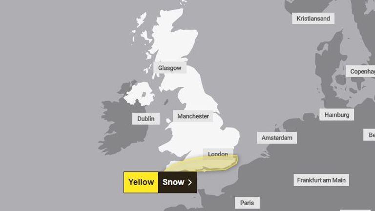 Wednesday's only alert covers the South. Pic: Met Office