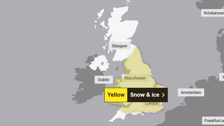 Weather warning for snow and ice in place on Saturday. Pic: Met Office