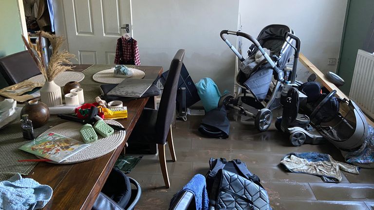 Flood damage in a home in Wigan. 