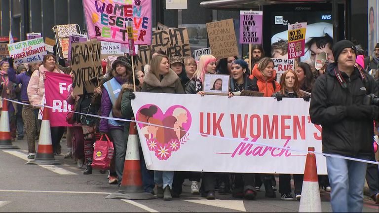 An estimated 1,000 people joined the London Women&#39;s March from Waterloo to Westminster. 