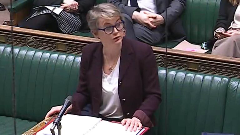 Screen grab of Home Secretary Yvette Cooper giving a statement in the House of Commons in London on child sexual exploitation and abuse. Picture date: Thursday January 16, 2025. PA Photo. See PA story Politics Grooming. Photo credit should read: House of Commons/UK Parliament/PA Wire