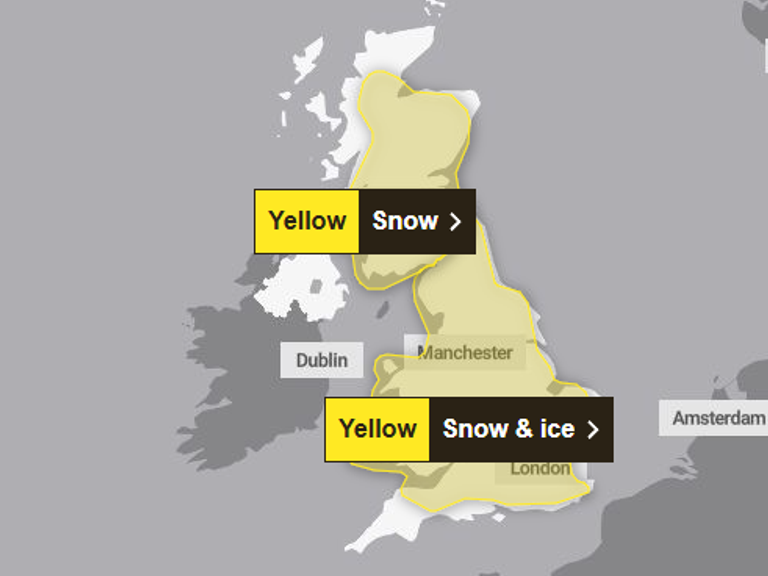 Weather warnings in place on Sunday. Pic: Met Office