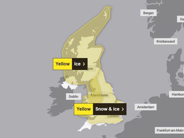 Saturday weather warnings. Pic: Met Office