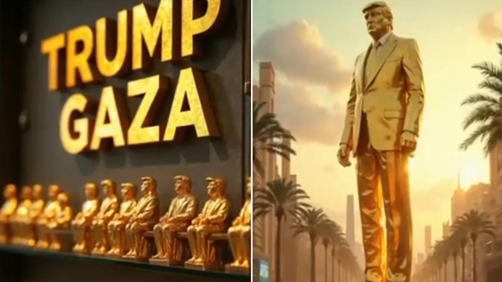 Trump posts AI video of Gaza vision featuring golden statues, bearded belly dancers and Netanyahu on a sunbed