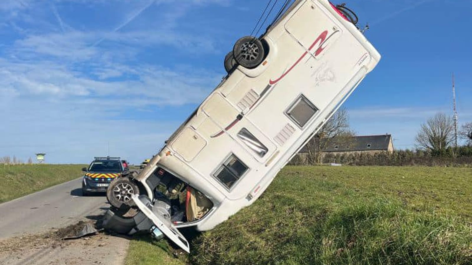 Upturned campervan stuns police in Brittany