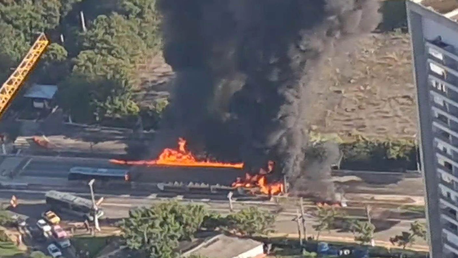 Two dead after plane crashes into vehicles on busy road in Sao Paulo