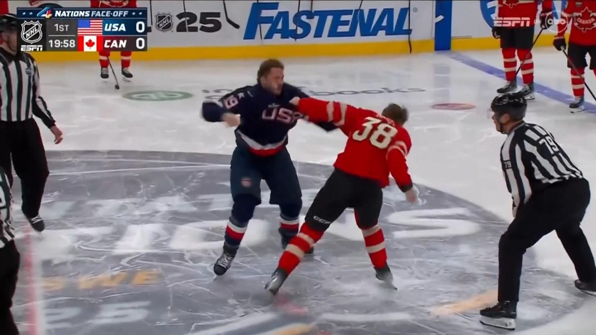 Ice hockey game between USA and Canada has three fights in first nine seconds