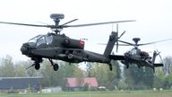 British Army Apache helicopters on a military exercise last May. Pic: Reuters
