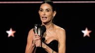 Demi Moore accepts the best actress award for her performance in The Substance at the 2025 Critics Choice Awards. Pic: AP/Chris Pizzello