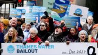Demonstrators protest against Thames Water's bid to seek approval for its restructuring plan, at the High Court.
Pic: Reuters
