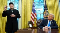 President Donald Trump listens as Elon Musk speaks in the Oval Office at the White House, Tuesday, Feb. 11, 2025, in Washington. (Photo/Alex Brandon)