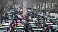 Farmers and their tractors protest in Whitehall, London, over the changes to inheritance tax rules.
Pic: PA