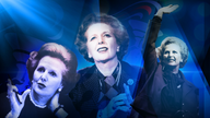 A blue, graphic teaser image of Margaret Thatcher for a piece marking 50 years since she became Tory leader
