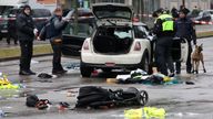 Police investigate a car which hit a crowd in Munich. Pic: Reuters