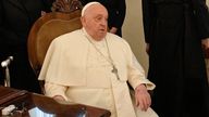 Slovakia's Prime Minister Robert Fico speaks during a meeting with Pope Francis at the Vatican, February 14, 2025.   Vatican Media/..Handout via REUTERS    ATTENTION EDITORS - THIS IMAGE WAS PROVIDED BY A THIRD PARTY.