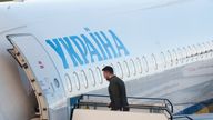 Ukraine's President Volodymyr Zelenskiy boards his plane, at Shannon airport, in Shannon, Ireland, February 27, 2025. REUTERS/Emilija Jefremova
