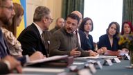 Ukrainian President Volodymyr Zelensky addressing the cabinet in July last year. Pic: PA