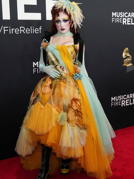 Chappell Roan - who is up for six awards - went back in time to walk the red carpet. Pic: AP