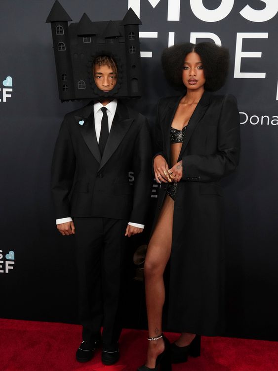 Jaden and Willow Smith both in black - their dad Will will be performing tonight. Pic: AP