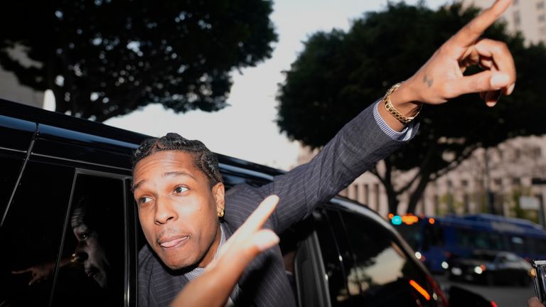 A$AP Rocky gestures while leaving court, following his not-guilty verdict.
Pic: AP/Damian Dovarganes