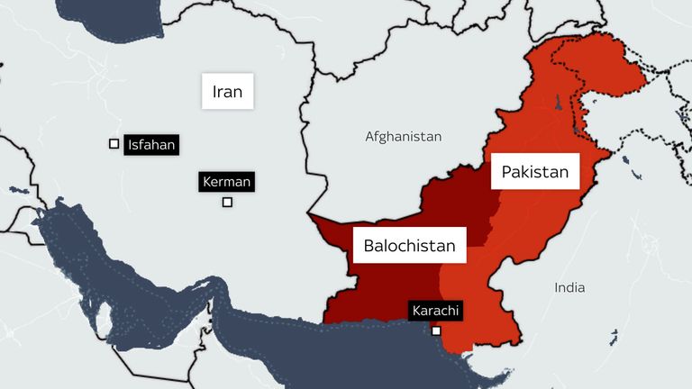 Map showing Iran and Pakistan, including Balochistan 