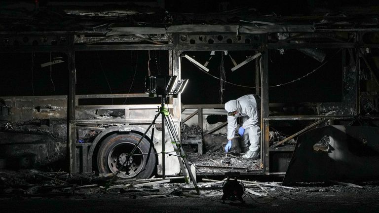 The aftermath of a bus explosion in Bat Yam, central Israel. Pic: AP