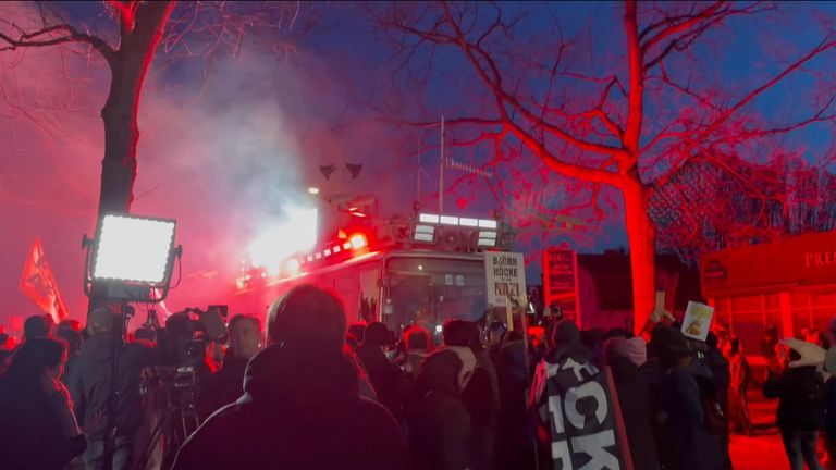 Anti-fascist protests in Berlin after an exit poll showed the far-right AfD was set to become the second-largest party in Germany's parliament