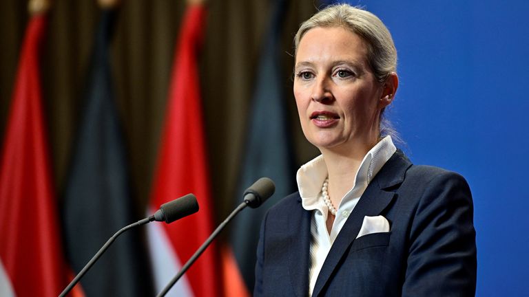 Alternative for Germany (AfD) party co-leader Alice Weidel speaks during a joint press conference with Hungarian Prime Minister Viktor Orban in Budapest, Hungary, February 12, 2025. REUTERS/Marton Monus
