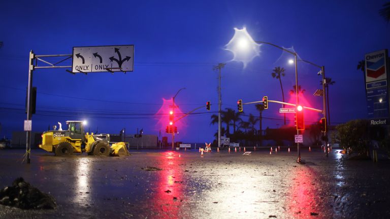 Mud covers Sunset Blvd in Los Angeles. Pic: AP