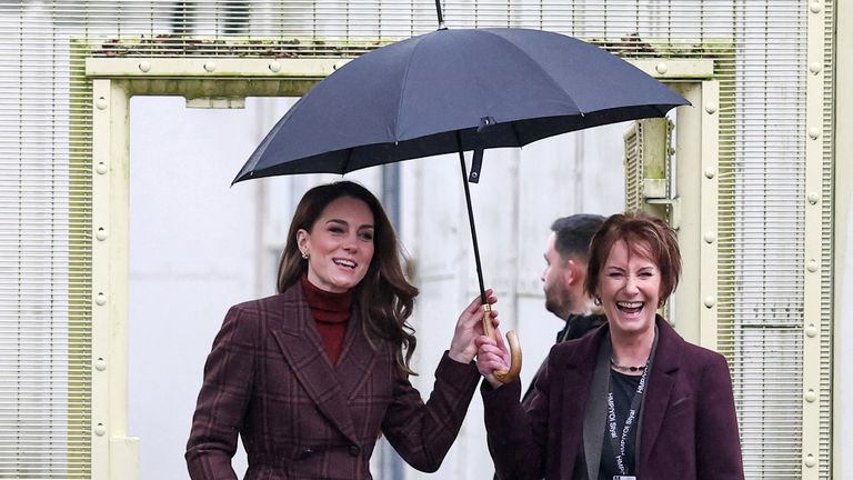 The Princess of Wales, Patron of Action for Children, during a visit to a mother and baby unit inside HMP Styal in Wilmslow, Cheshire, to highlight the importance of strong, loving and consistent mother and baby relationships to a child's development, even in the most challenging of environments. Picture date: Tuesday February 11, 2025. PA Photo. See PA story ROYAL Kate. Photo credit should read: Phil Noble/PA Wire