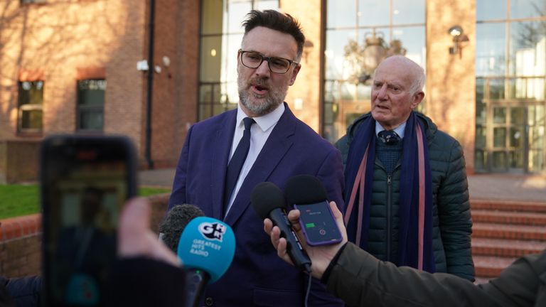 Bargain Hunt auctioneer Charles Hanson speaks to media outside Derby Crown Court, Picture date: Friday February 28, 2025. Jacob King/PA Wire