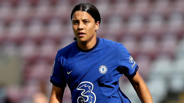 Samantha Kerr z Chelsea podczas meczu Super League FA na stadionie Leigh Sports Village, Manchester.