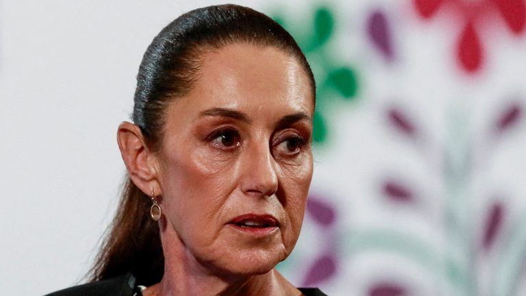 FILE PHOTO: Mexico's President Claudia Sheinbaum looks on at the National Palace, in Mexico City, Mexico January 21, 2025. REUTERS/Henry Romero/File Photo