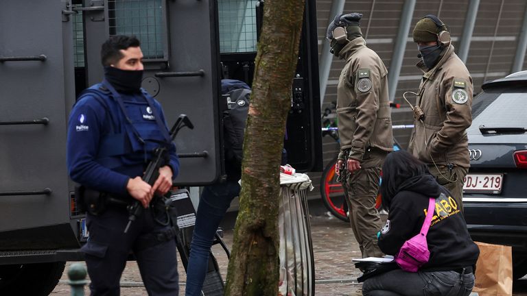 Security personnel secure the area at the Clemenceau metro station.
Pic:Reuters