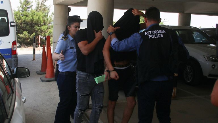 The group of Israeli men arrive at court in July 2019. Pic: Reuters