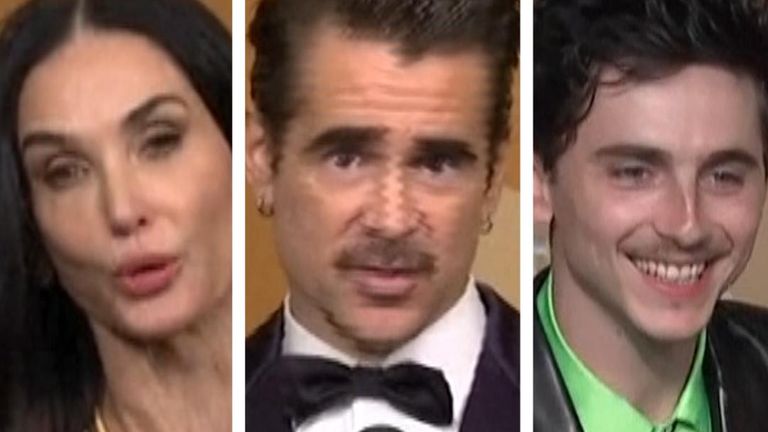 Demi Moore, Colin Farrell and Timothee Chalamet all receive trophies at the SAG Awards 